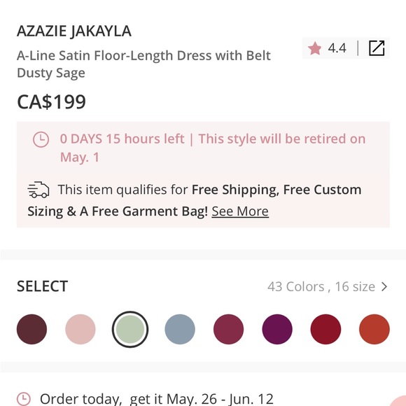DONATED Azazie Jakayla Dress in Dusty Sage size 6 - Picture 11 of 11